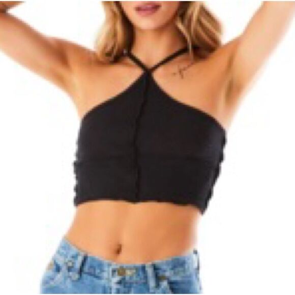 LF EMMA & SAM Black Exposed Stitch Tank Top - Picture 1 of 3